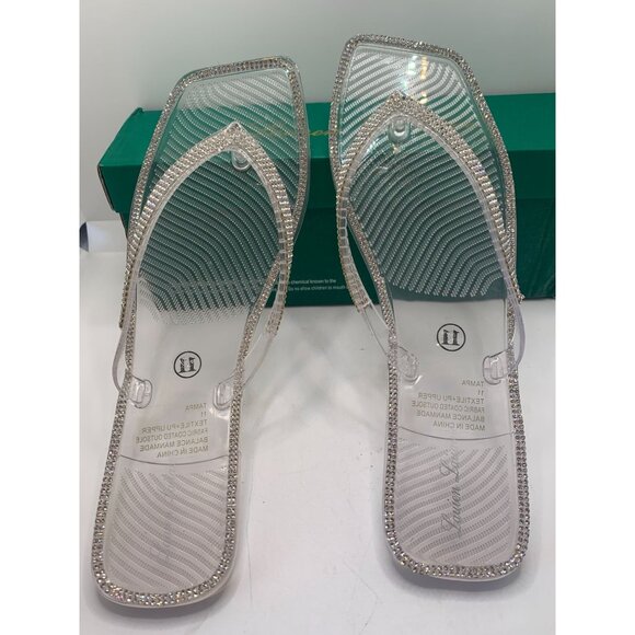 Lauren Lorraine Tampa Clear Rhinestone Trim Flip Flops - Size 11 - Picture 1 of 5